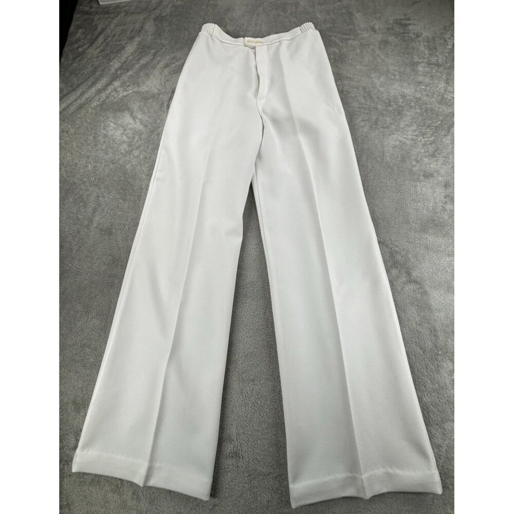Vintage Nikki Pants White Polyester Knit Elastic Waist Wide Leg Size 9/10